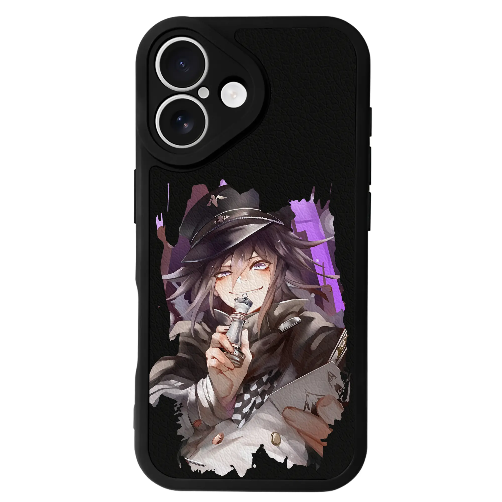 ダンガンロンパ グッズ,王馬小吉 - IPhone 16シリーズ対応 ・ シリコンスマホケース ・ レザー調 ・ 高精度フィット ・ 耐衝撃 ・ ワイヤレス充電対応 ・ 精密カット